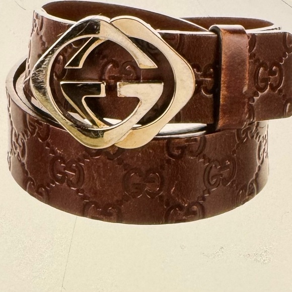 Gucci Accessories - Gucci Embossed Brown Belt with Gold-Tone Buckle